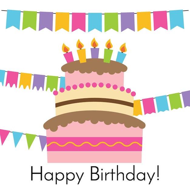 誕生日のお祝いのための甘いケーキとグリーティングカードベクトルillustrationxA