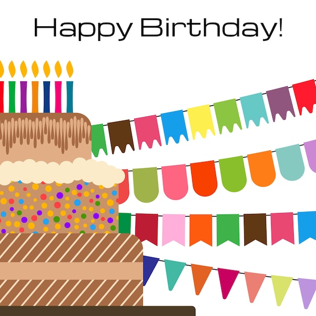 誕生日のお祝いのための甘いケーキとグリーティングカードベクトルillustrationxA