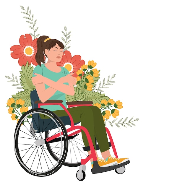 Cartolina d'auguri con donna in sedia a rotelle