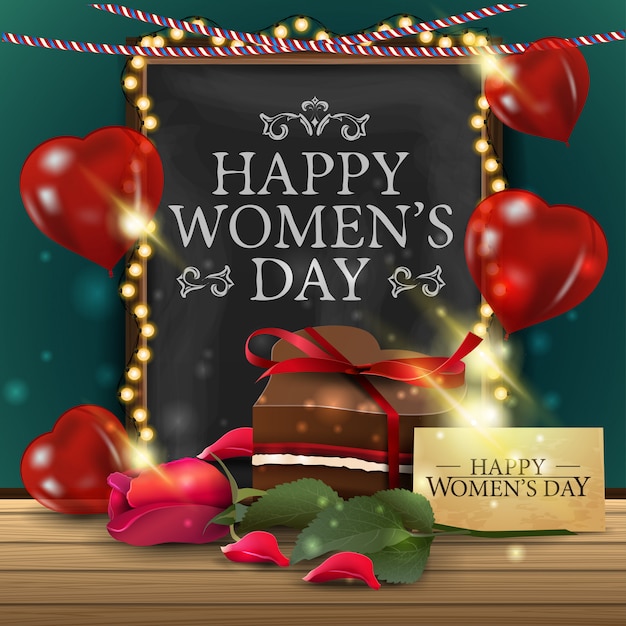 Greeting card for women's day with chalkboard