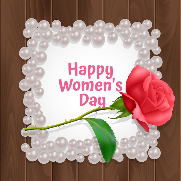 Greeting card of womens day, a card with a square-shaped frame and a realistic rose