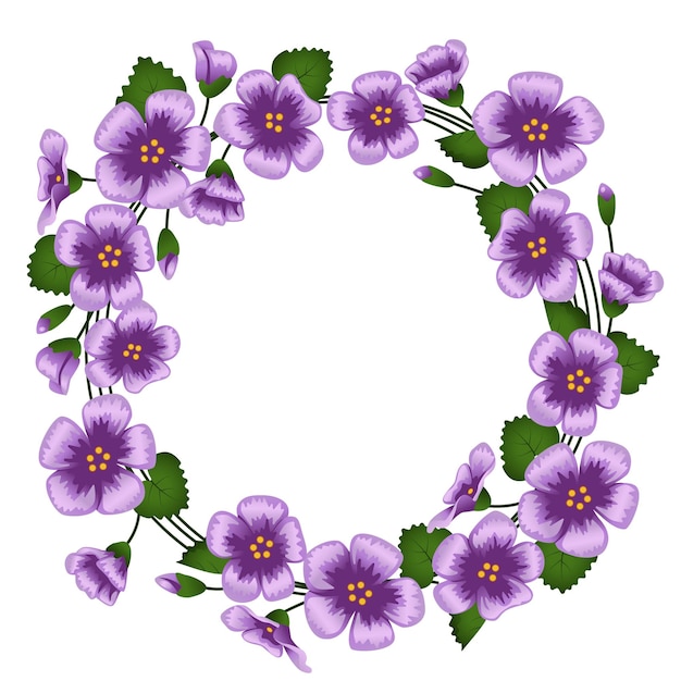 Greeting card wreath of cute purple flowers