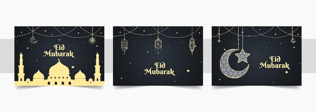 Vector greeting cards collection for islamic eid celebration template