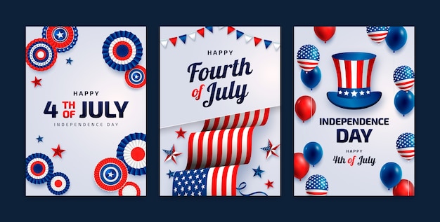 Vector greeting cards collection for usa independence day celebration