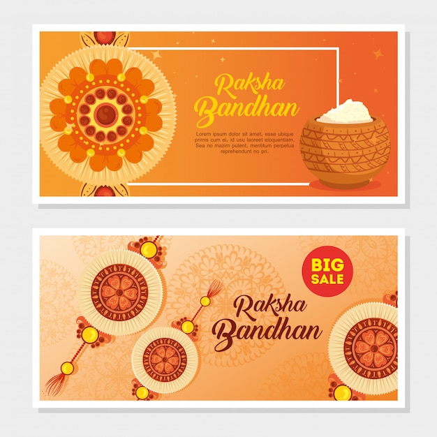 Set di cartoline d'auguri per raksha bandhan, festival indiano per la celebrazione del legame tra fratello e sorella, relazione vincolante