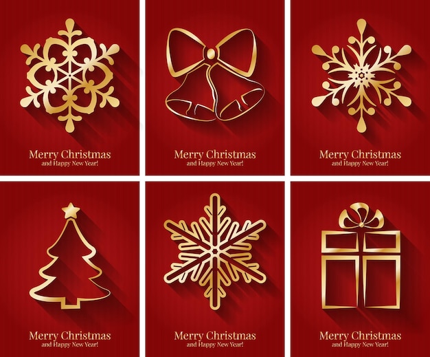 Greeting cards with golden christmas symbols