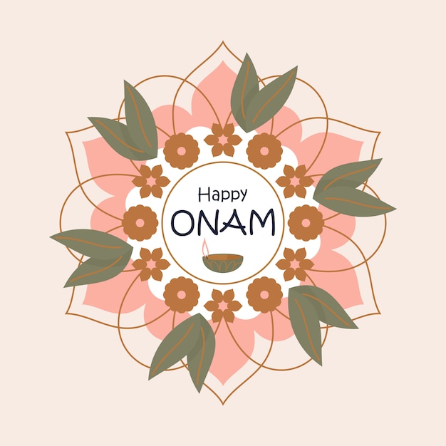 Приветствие дизайн с ранголи для happy onam