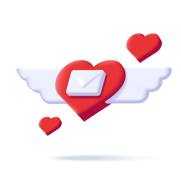 날개와 사랑 편지 봉투 절연 비행 마음의 인사말 디지털 아이소메트릭 3d 아이콘