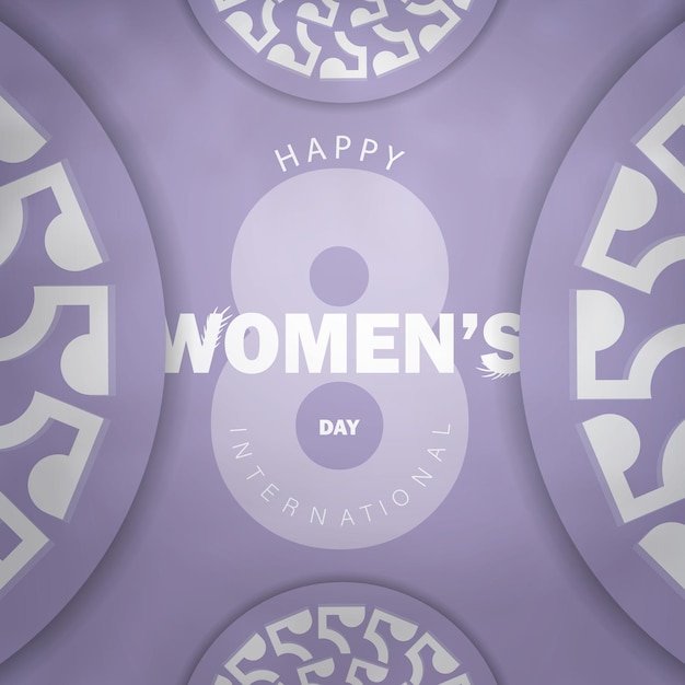 Vector greeting flyer template international womens day purple color with vintage white pattern