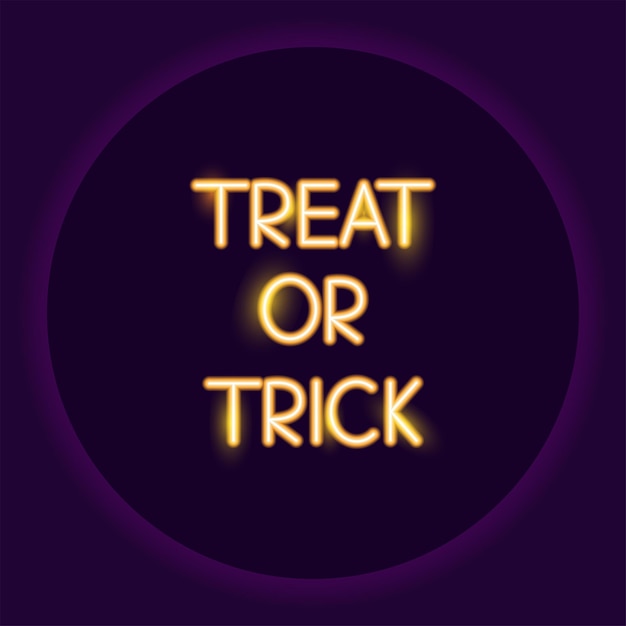 Vettore saluto halloween dolcetto o trucco testo icona al neon insegna al neon di halloween concetto di vacanza illustrazione vettoriale