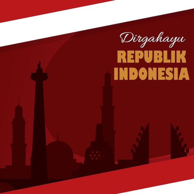 Greeting of indonesia independence day red flat style