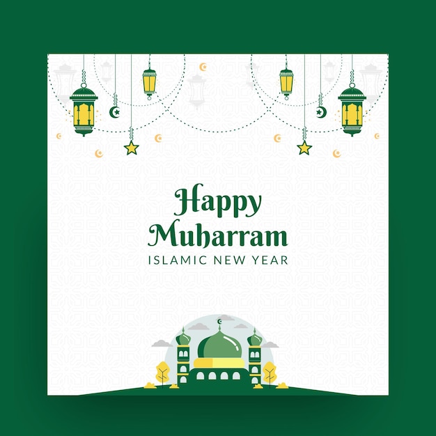 greeting islamic new year background with mosque design