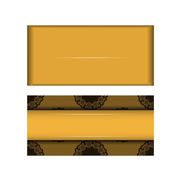 ベクトル おめでとうございます。ギリシャの茶色のパターンが付いた黄色のグリーティングリーフレット。