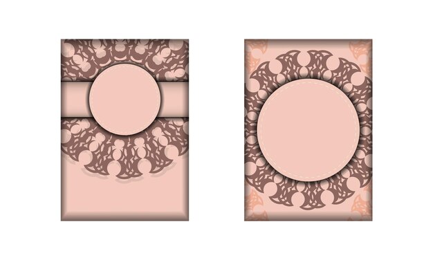 Greeting leaflet pink with vintage pattern for your design