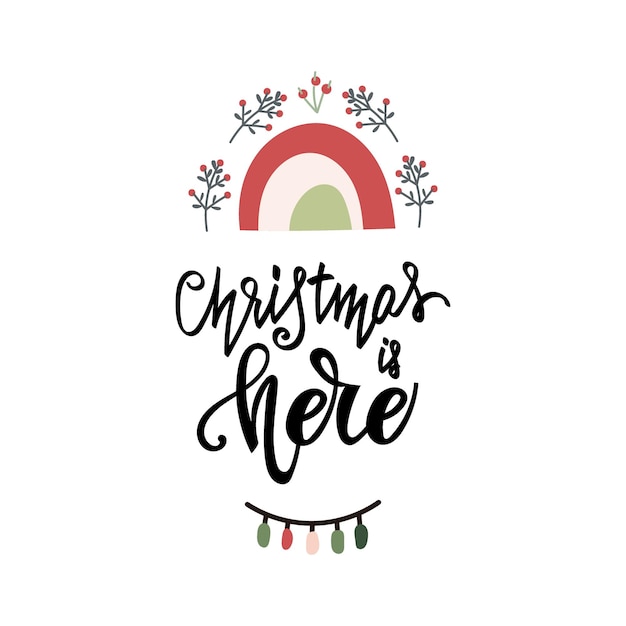 Greeting lettering quote Christmas is here Vector illustration