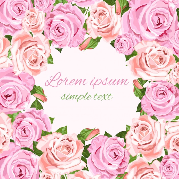 ピンクとベージュのバラで挨拶または招待状カード