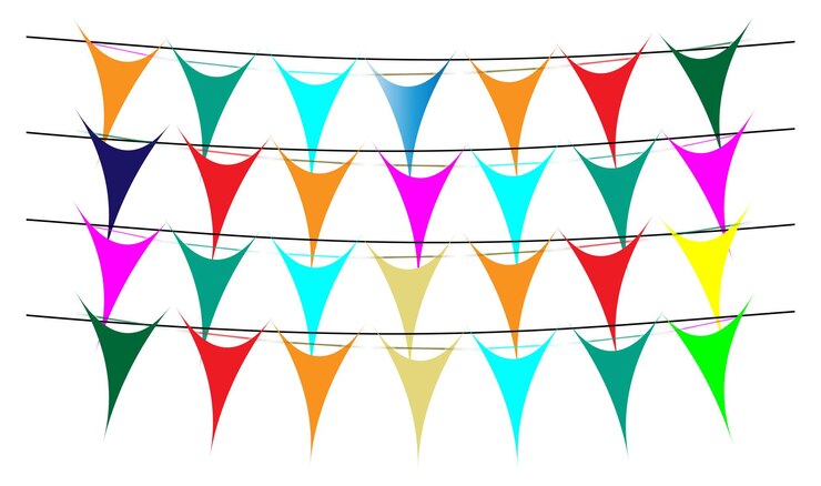 Vector greeting or party invitation with carnival flag garlands with colorful hanging above