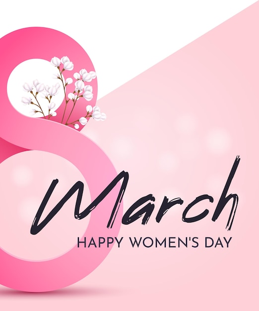 Greeting poster for International Womens Day March 8Pink number 8 with gypsophila