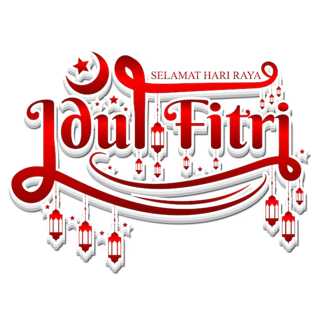 Greeting of selamat hari raya idul fitri typography text effect with mosque sign