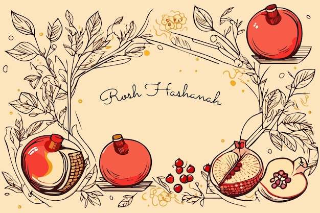 기호 유대인 휴일 Rosh Hashanah 새해 복 많이 받으세요 Shan의 축복으로 인사말 스케치