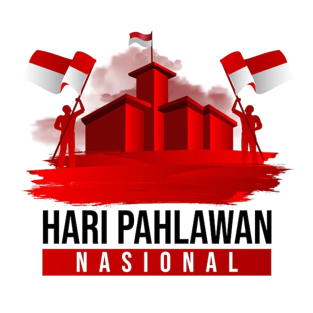 Vector greeting text of pahlawan day with abstract red brush template design