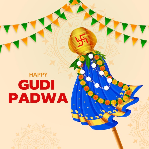 矢量问候传统的古迪为印度新年节日古迪padwa ugadi