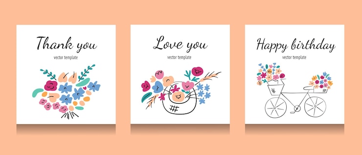 Vector greetingcards met bloemen compositie vierkante sjablonen met copy space vector arrangement