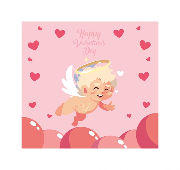 Greetings card for valentines day, sweet cupid angel