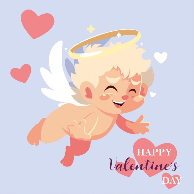 Greetings card for valentines day, sweet cupid angel