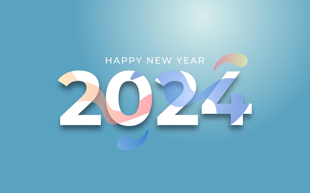 Greetings and invitations happy 2024 new year with drop shadow template