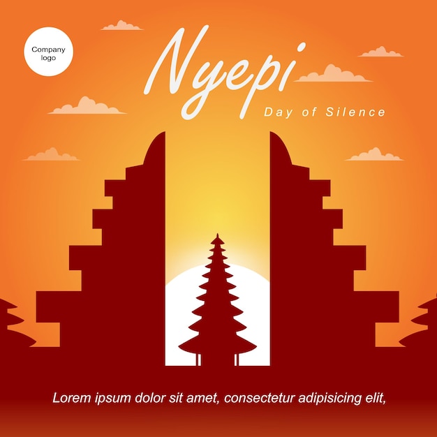 Greetings for Nyepi day of silence elegant with lights behind the temple for your company