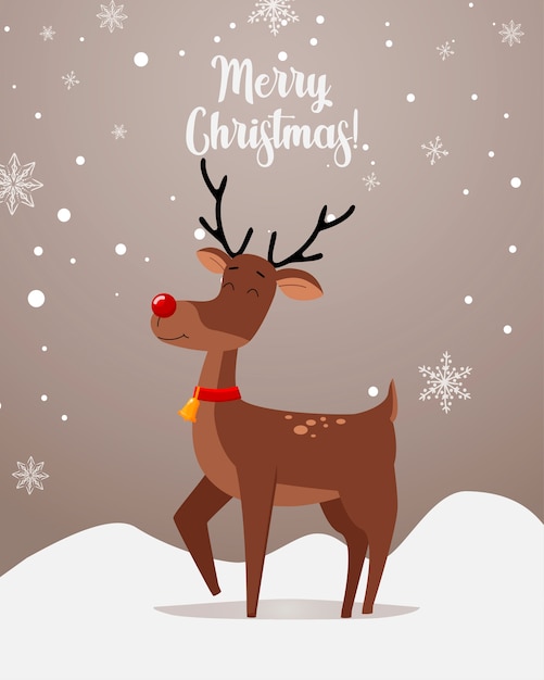 Greetings with a cute deer background and inscription merry christmas