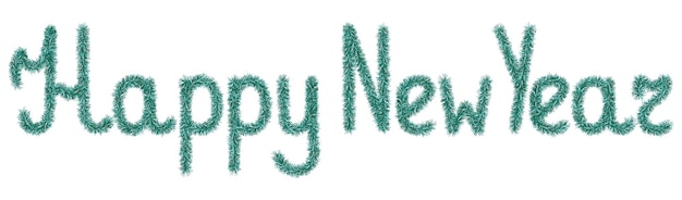 Vector gren tinsel happy new year lettering from a holiday decoration emerald fluffy lettering