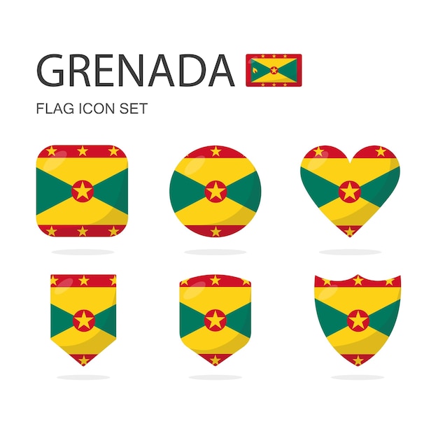 Vector grenada 3d flag icons of 6 shapes all isolated on white background