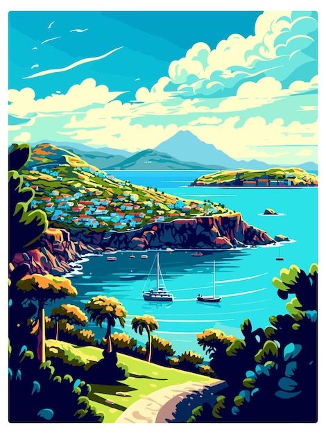 Vettore grenada caribbean vintage travel poster souvenir postcard ritratto pittura illustrazione wpa