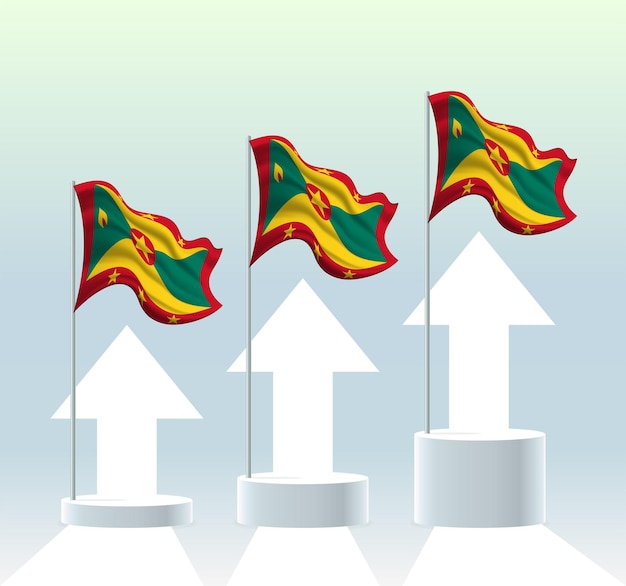 Флаг Гренады Страна находится в восходящем тренде Развевающийся флагшток в современных пастельных тонах