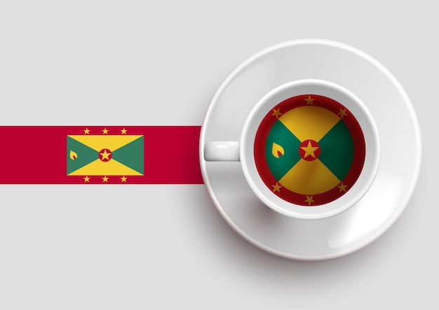 Grenada flag with a tasty coffee cup on top view