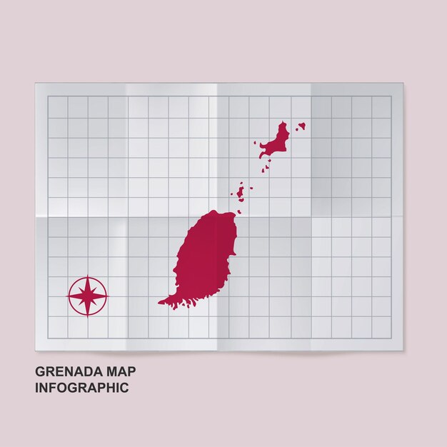 Vector grenada map country in folded grid paper