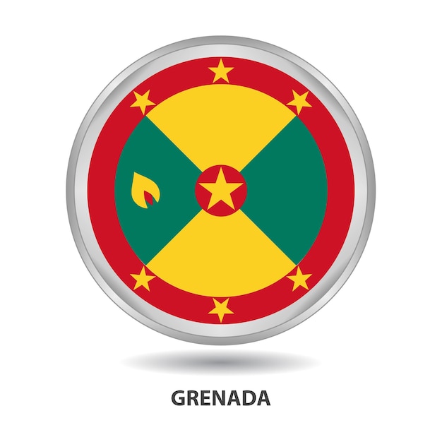 Il design della bandiera rotonda di grenada viene utilizzato come badge, pulsante, icona, pittura murale