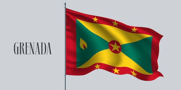 Grenada waving flag on flagpole illustration