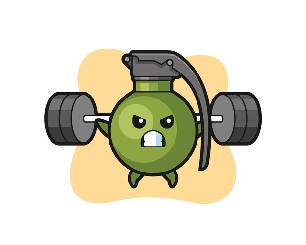 Vector grenade mascot cartoon with a barbell, cute style design for t shirt, sticker, logo element