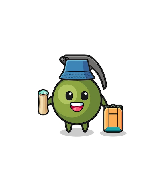 Grenade mascot character as hiker