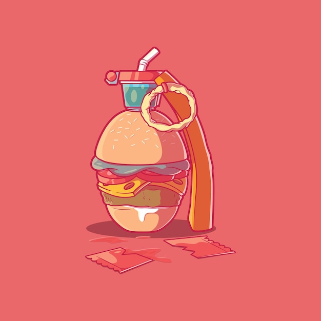 Grenade shaped like a burger vector illustration. Fast food, health design concept.