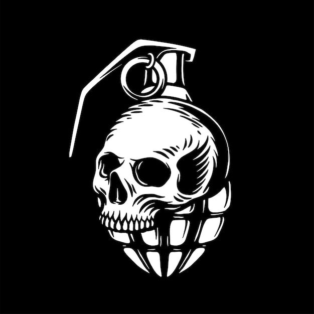 Vector grenade skull black and white illustration