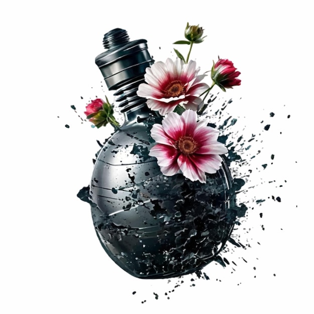 Vettore granata con fiore che simboleggia il concetto di guerra e pace arte vettoriale isolata su bianco