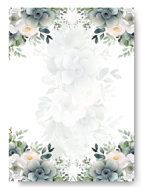 Grens bruiloft uitnodiging sjabloon met aquarel bloem set Witte roos bloemendecoratie