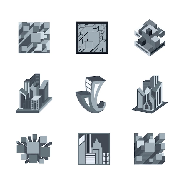 Vector grey 3d vector icons set for business branding design