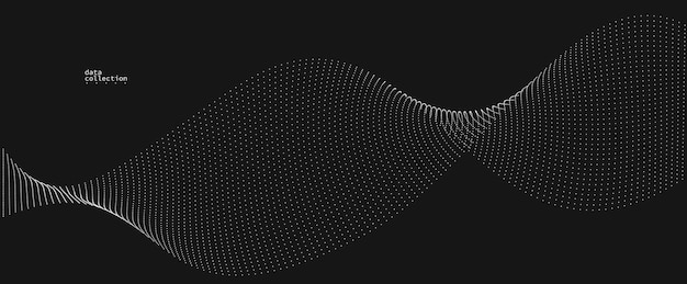 Grey abstract background vector wave of flowing particles over black curvy lines of dots in motion technology and science theme airy and ease futuristic illustration