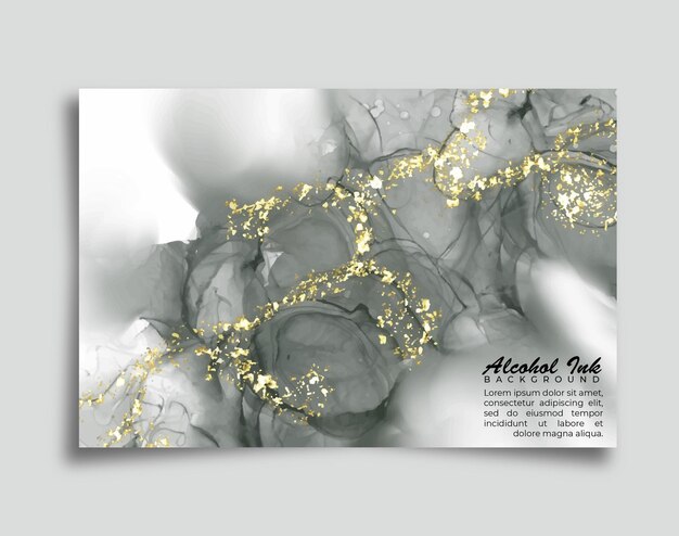 Grey alcohol ink with gold glitter fluid background