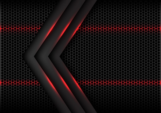 Vector grey arrow red light hexagon mesh futuristic background.